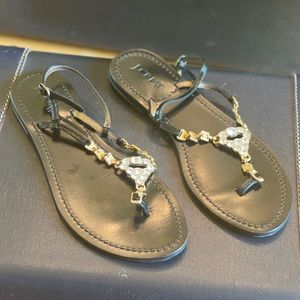 J. Crew Jeweled Leather Capri Sandals Black Sz 7